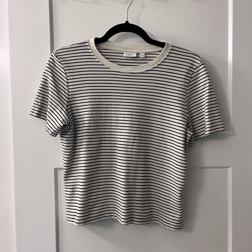 Aritzia Babaton Function T-Shirt, Birch/Black Stripe, Sz Small